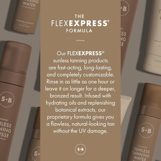 SUGARED + BRONZED Sunless Tanning Mousse – FlexExpress® Formula, Self-Tanner for Body, Lightweight & Non-Greasy, Natural Glow, Paraben Free, Long-Lasting Tan, Quick-Dry, Suits All Skin Types (6 Fl Oz)
