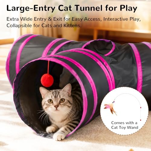 Tempcore Cat Tunnel, 3-Way Collapsible Toy for Indoor Cats, Black & Red
