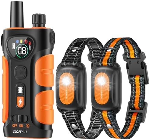 SLOPEHILL Dog Shock Collar 2 Dogs (8-140Lbs),4200FT Dog Training Collar | IP68 Waterproof e Collar with Beep,Vibration,Safe Shock,Flash Light,No Shock Model,Shock Collar for Dogs with Remote,Orange