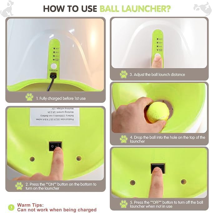 MEKAPLE Automatic Dog Ball Launcher, Dog Ball Thrower Machine with 10-30Ft 3 Launching Distance, Interactive Toys for Small Dogs Indoor & Outdoor with 15 Mini Tennis Balls-2 Inch Light Green