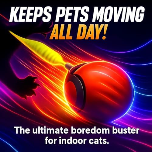 Pawvion Moving Ball Cat Toys with Feather Tail, Rechargeable 2025 New Interactive Toy for Indoor Cats Exercise, Smart Interactive Kitten Rolling Ball, Orange Color