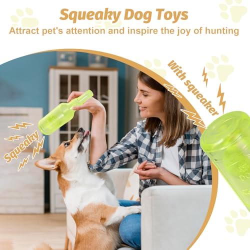 Yellow Water Bottle Dog Toy,Crunchnplay Bottle Toy for Dogs,Floating Dog Chew Toys,Squeaky Dog Toys for Aggressive Chewers,Dog Toy Water Bottle Cruncher,Interactive Dog Toys for Small Dogs Boredom