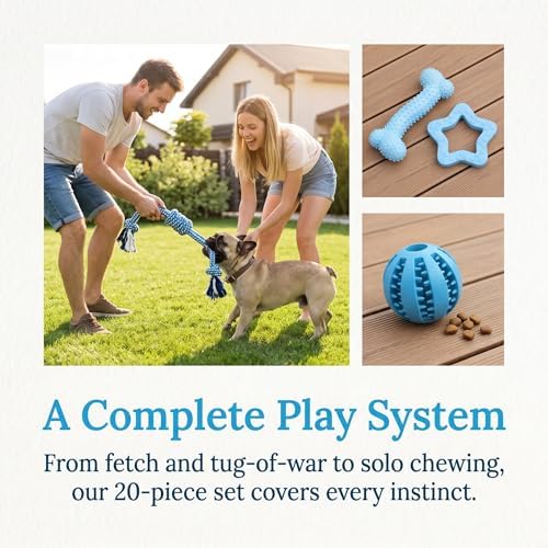 Beiker 20 Pack Puppy Chew Toys, Dog Teething Toys for Puppies Small Dogs | Blue Puppy Teething Rings and Ropes, Rubber Toy Bundle for Puppy Busy, Cute Interactive Pet Balls Bulk for Small Breed