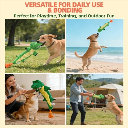 23.62 Inch Stuffing Free Crocodile Squeaky Dog Toy, Tug Chew Toy for Dogs