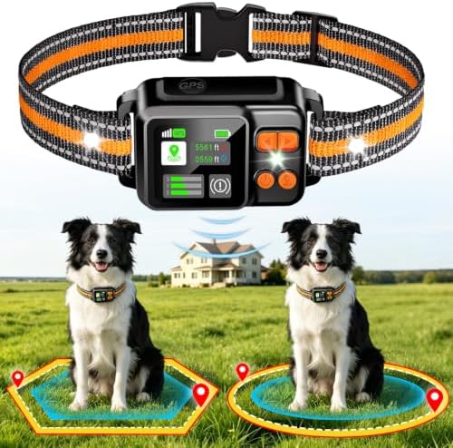 GPS Wireless Dog Fence Collar System 2 Mode Boundary IPX7 No Monthly Fee | 2026 GPS Chip Invisible Virtual Fence, Circular/Free-Form Boundary, Rechargeable Outdoor Pet Containment System for All Dogs