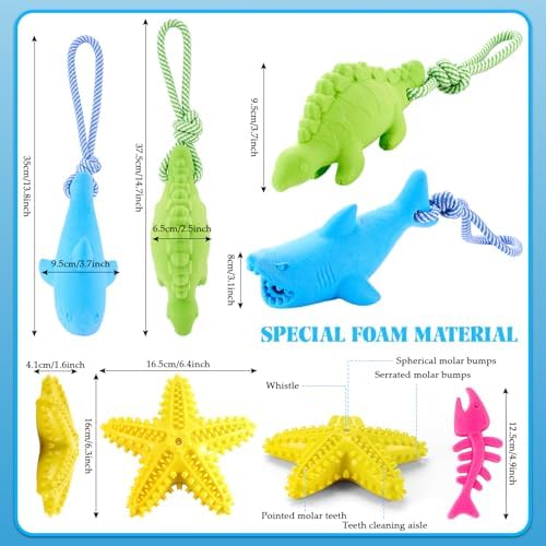 WinnerWhy 4 Pack Floating Dog Toys, Shark Dino Fish Starfish Set