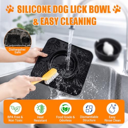 Large Dog Lick Bowl with Rolling Ball, 500ML Slow Feeder Bowl with Lick Mat