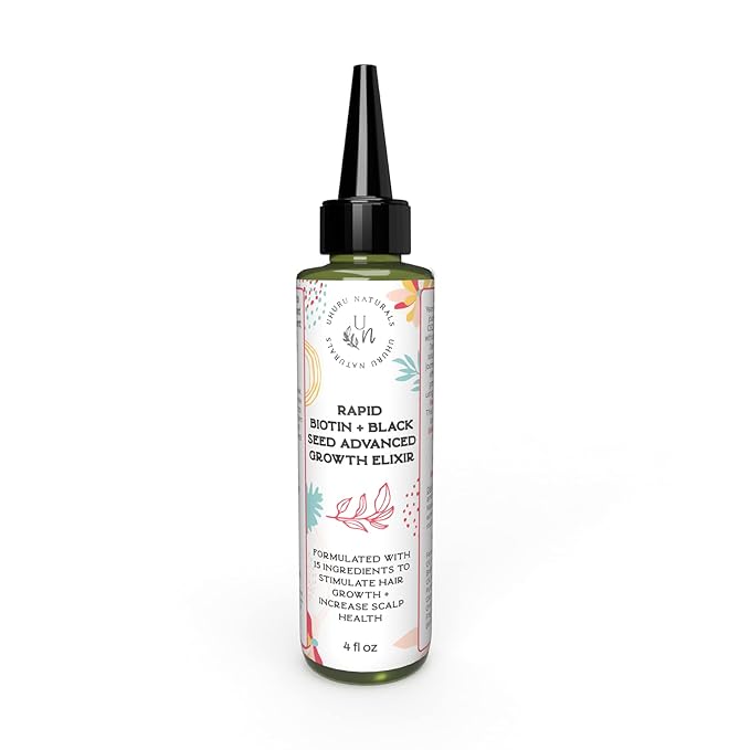Uhuru Naturals Rapid Biotin Hair Growth Oil – Black Seed, Fenugreek, Onion, Sulfur & Castor – Revitalize, Strengthen & Nourish Hair (4 oz)”