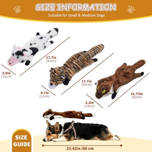 Dog Toys 3 Pack No Stuffing Dog Squeak Toys for Small Medium Breed