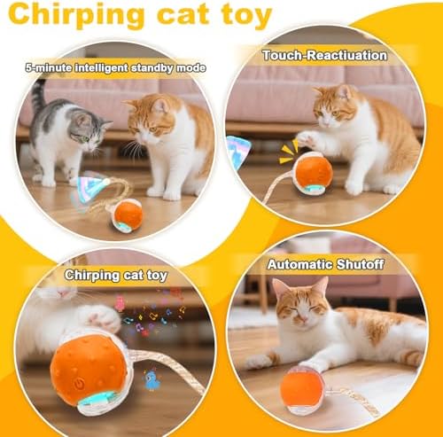 Interactive Cat Toys Ball for Indoor Cats,Automatic Cat Toy with Elastic Mesh Tail,Rechargeable Rolling Kitten Toy,Cat Enrichment Toys for Indoor Cats (Blue1, Cat Toy Ball)