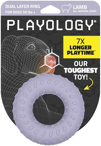 Playology Dual Layer Ring Dog Toy for Aggressive Chewers, Lamb Scent