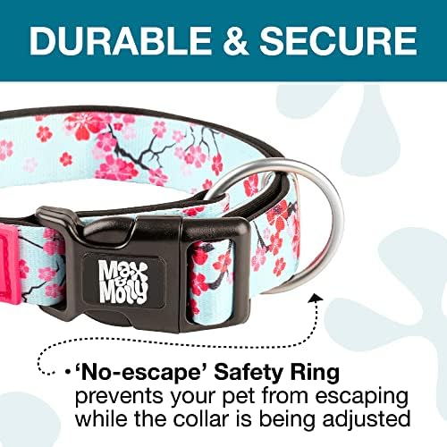 Max & Molly Urban Pets Smart ID Dog Collar - Soft Neoprene, Waterproof, Machine Washable, Power Buckle, Gotcha! QR Tag & Custom App Profile, Cherry Bloom M
