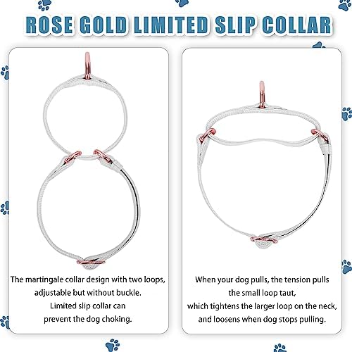 Soft Leather Martingale Dog Collar - Adjustable Rose Gold Limited Slip Collars [Easy to Clean], Stylish Durable Heavy Duty Nylon No Pull Training Collar for Small Medium Large Dogs S White