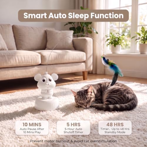 Interactive Cat Toys for Indoor Cats – USB Rechargeable Electric Flying Bird Feather Teaser, Durable & Safe Automatic Cat Toy for Exercise, Hunting Instinct, and Boredom Relief