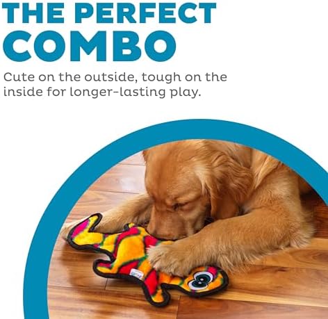 Outward Hound Durablez Medium Gecko Stuffing-Free Squeaky Plush Dog Toy for Puppies & Dogs - Interactive, Soft Yet Tough, No Mess, Jumbo Squeaker, Long-Lasting Play, 13.75 inch, Orange