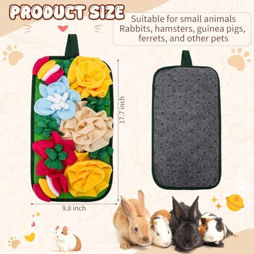 Yinkin 2 Pcs Rabbit Foraging Snuffle Mat for Small Animals Puzzle Toys Funny Interactive Nosework Feeding Mat for Bunny Hamsters Guinea Pigs Ferrets Chinchillas (17.7 x 9.8 Inches,Fashion Styles)