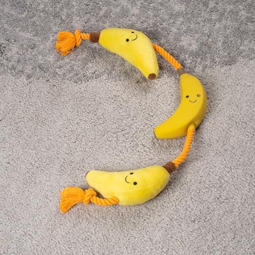 Fuzzl Tugga Bananas Dog Toy 75cm - Rope Latex and Plush Dog and Puppy Throw Fetch and Tug with Squeaker