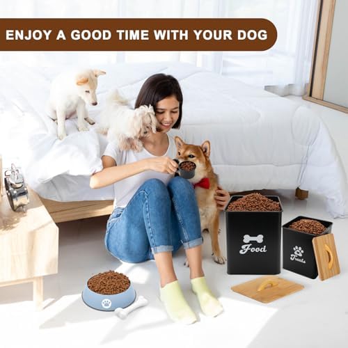 Dog Treat Container 2PCS, Dog Food Storage Container with Lids Airtight, Dog Treat Jars for Kitchen Counter-7+3Lbs, Small Dog and Cat Cookie Jar for Storage, Pet Treat Container (Upgraded) Black