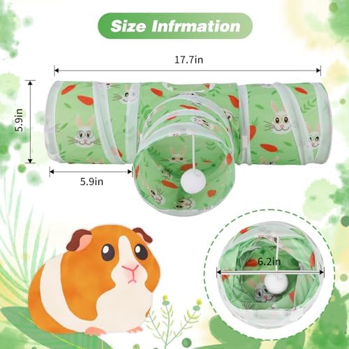 Rypet Guinea Pig Tunnel Hideout 3-Way Collapsible Small Pet Tubes, Green