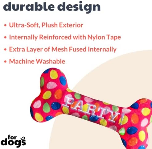 Huxley & Kent Power Plush Squeaky Dog Toy, Party Time Bone Pink, Small