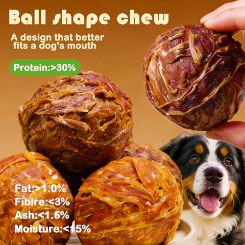 Dog Treats,Chicken Wrapped Rawhide Spherica,Egg Yolk,200g,Teeth Cleaning Snacks,for Small Medium Large Dogs,2PCS