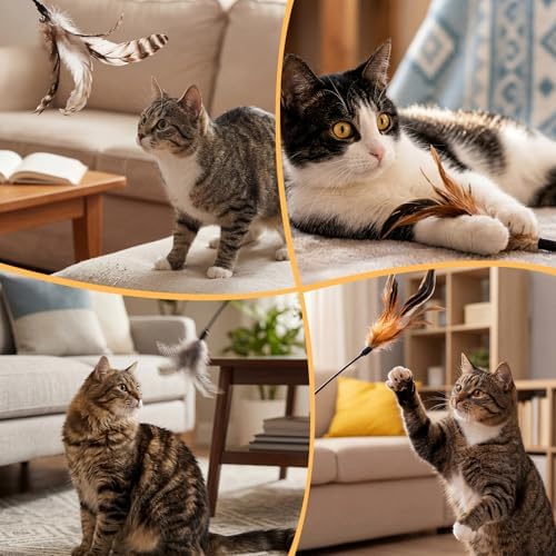 Leitee 25 Pcs Cat Feather Toy Wand Bulk Interactive Stick, Classical Color