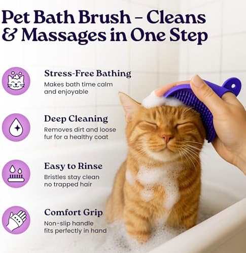 gameOFF Cat Grooming Kit 6 in 1, Include: Nail Clipper, Brush for Shedding, Wand Toy, Interactive Ball Toy, Bath Brush, Ear Cleaner Finger Wipes (30ct.), Cat Grooming Supplies, Kitten Supplies