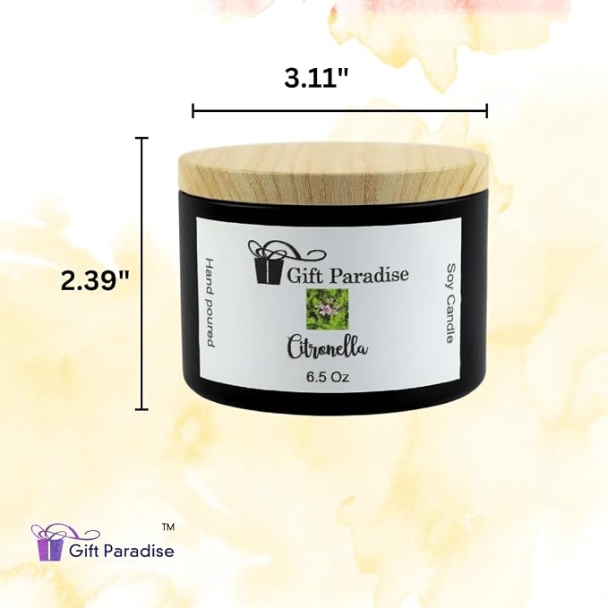 Citronella Scented Soy Candle – 6.5 oz Black Metal Tin – Natural Soy Wax & Cotton Wick – Clean Burning – Fresh Citrus Aroma – Non-Toxic Home & Indoor Candle