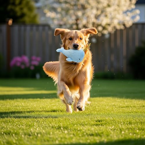 Narwhal Dog Toy w/ Squeaker | Whale Dog Toy | Squeaky Plush Narwhal | Whale Stuffed Squeaky Chew Dogs Toys | Realistic Animal Dogs Toys | Interactive Squeaky Whales | Small/Medium Breed | Blue | 8"
