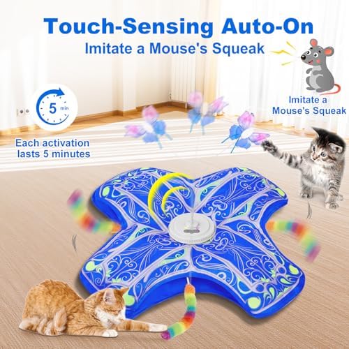 Interactive Cat Toys for Indoor Cats,Automatic Kitten Tunnel Toy | Rechargeable Touch Activated, Hide and Seek Design, Colorful Fluffy Tail & Butterfly, Cat Enrichment Toy for Bored Cats
