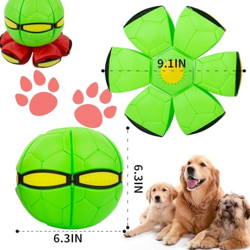 Magic Bouncing Ball, Magic Meta - Balls for Dog, Children Bouncing Ball, Flying Saucer Bouncy Balls, Parent-Child Interaction, Dual Form Freely Switchable, Doggy Disc with 3 Light