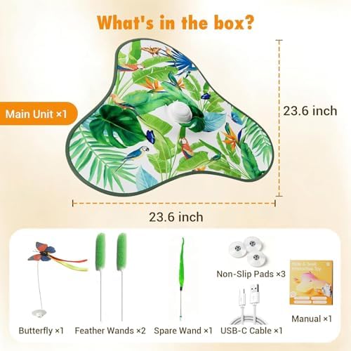 Interactive Cat Toys for Indoor Cats,Hide and Seek Cat Toys with Moving Concealed Wand Feather,Mouse Squeaky,Rechargeable Touch Activated Cat Kitten Toy for Indoor Bored Adult Cats(Green)