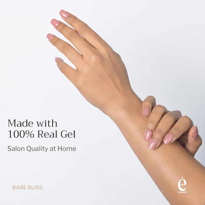 34 Piece Fully Cured Gel Nail Strips With No UV Light Needed, 14+ Days Gel Nail Polish Stickers, Salon Quality, Easy to Apply & Remove – Toxin Free, No Damage (Bare Bliss)