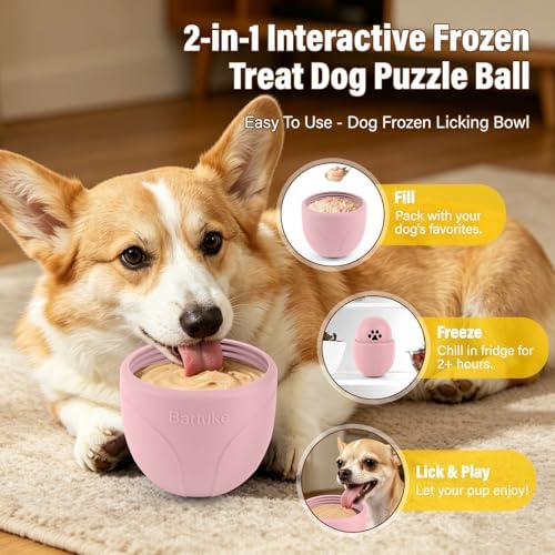 Frozen Treat Dog Toy BPA Free Silicone Dogs Slow Feeder Lick Ball, Pink
