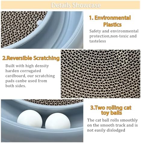 Interactive Cat Ball Track Toy for Indoor Cats, Cat Scratching Board & Exercise Set for Bored Indoor Adult and Kitten Mental & Physical Stimulation, with Spare Ball to Prevent Loss (Grey)