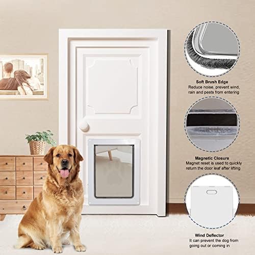 CEESC Large Dog Door, Snap-in Closing Panel, Up to 80 lbs, Durable, White | Flap 11.75"x16.5", cut-out 12.4"x15.5". Fits doors 1.25-2.06in. Weatherproof ABS, magnetic seal