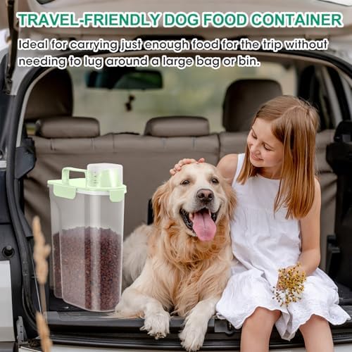 TBMax Travel Dog Food Storage Container 5 lbs with Dog Bowl, Airtight Pet Cat Food Storage Dispenser with Large Spout & Measuring Cup for Kibble Dog Treat Bird Seed Container -Green
