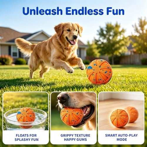 Smart Interactive Dog Toy Wicked Ball Automatic Moving Bouncing Rotating Active Rolling Ball 3 Modes Chew Resistant E-TPU Dog Ball IPX7 Waterproof Electric Puppy Toy for Small Medium Large Dogs Orange
