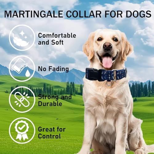 Martingale Collar for Dogs with Buckle Shark Dog Collar Adjustable Soft Nylon Boy Dog Collars for Extra Large Dogs, Deep Blue Shark