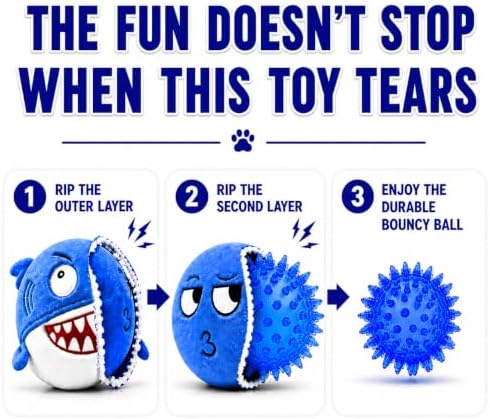Dog Toy for Aggressive Chewers, No Stuffing Crinkle Soft Plush 3-in-1 Shark