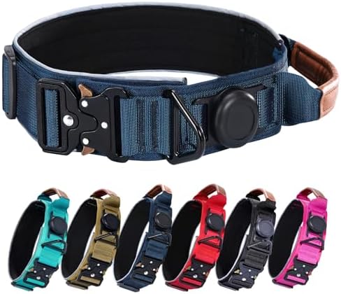 2" Tactical Dog Collar with Airtag Holder & Handle for Medium Dogs (Blue)