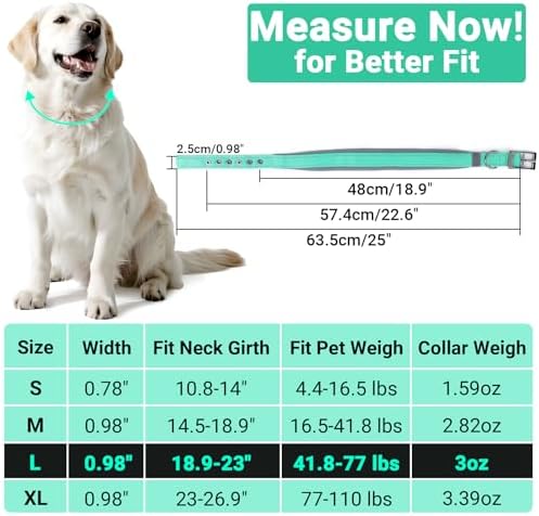 Segarty Reflective Dog Collar for Large Dogs, Adjustable Wide Soft Comfortable Breathable Neoprene Padded Nylon Collar with Heavy Duty Metal Buckle for Large Medium Breeds (L, Green)