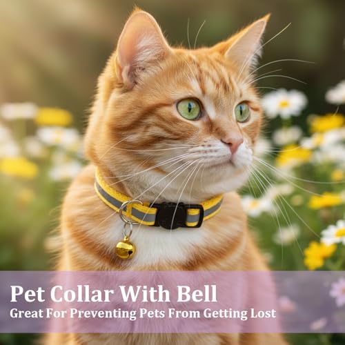 TIESOME 6 Pcs Kitten Collar with Bell, Reflective Cat Collar Breakaway Safety for Cats, Adjustable Nylon Pet Collar Mixed Colors 7.8-12.6 Inch