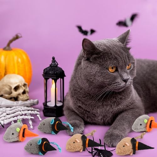 FOIMAS Halloween Catnip Toys,Witch Mouse Catnip Toy Chew Bite Plush Mice Toy for Cat Interactive, Pack of 6