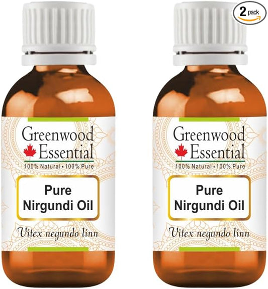 Greenwood Essential Pure Nirgundi Oil (Vitex negundo Linn) (Pack of Two) 30ml X 2 (2 oz)