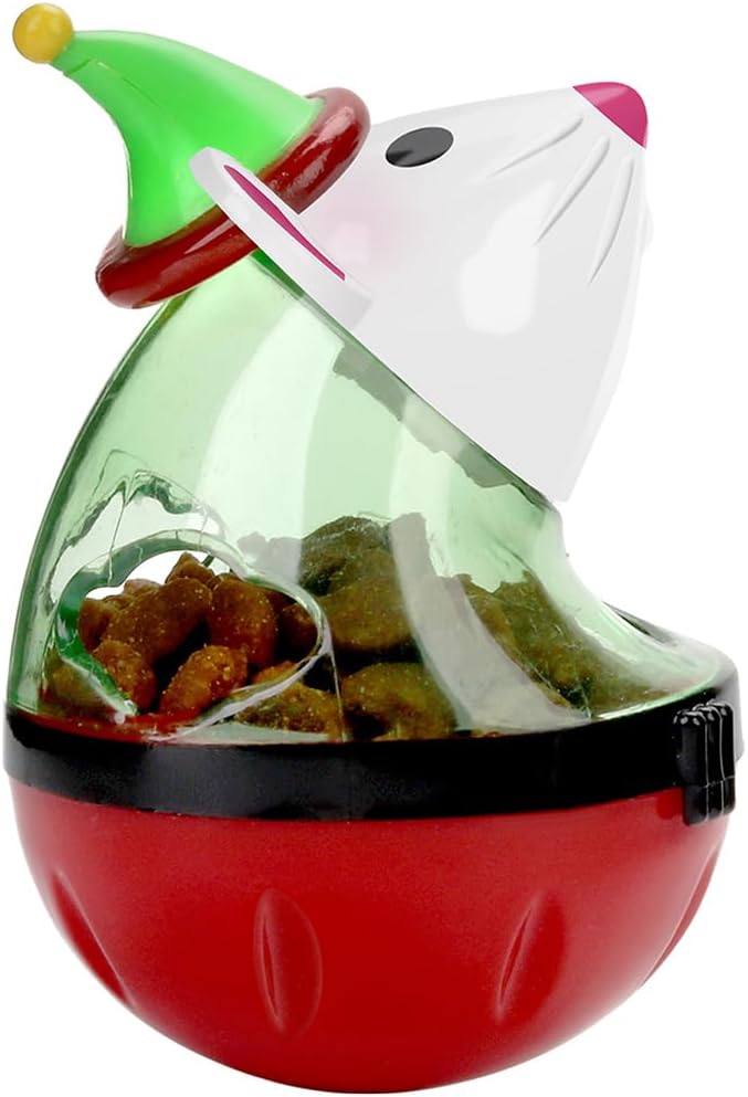 2Pcs Cat Christmas Treat Balls with Tumbler Mouse Toy, Dispenser for Snacks and Dry Kibble, Pet Enrichment Play Ball for Cats