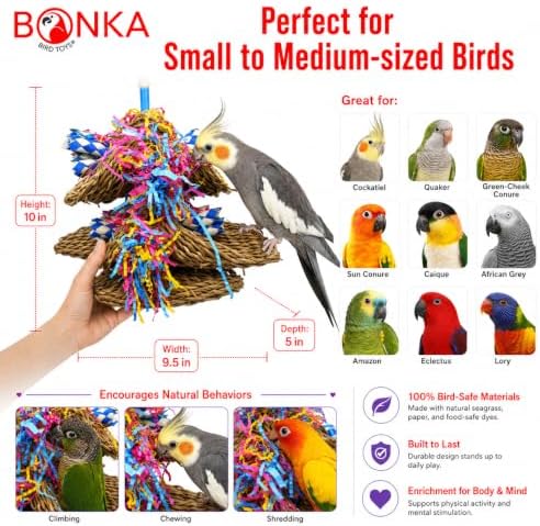 Bonka Bird Toys 3123 Duo Mini Taco Bird Toy Parrot cage Medium Conure Forage African Grey Shred Treat Chewing Paper Quaker Preen Accessories Amazon Supplies Seagrass Bamboo