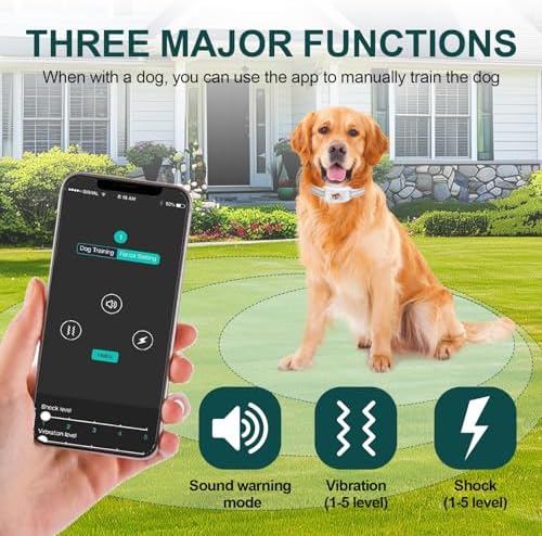 Electric Fence System with Training Collar, GPS Wireless Dog Fence with Free App, Rechargeable Fence for Outdoor Use, Adjustable Waterproof Pet Containment System