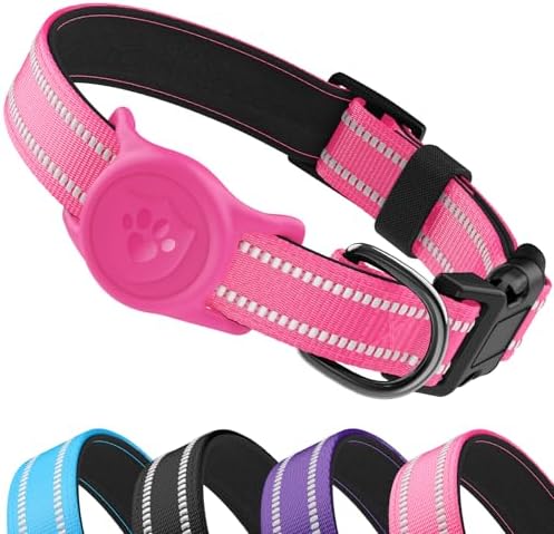 Upgraded AirTag Dog Collar, IP68 Waterproof Holder, Medium Rose