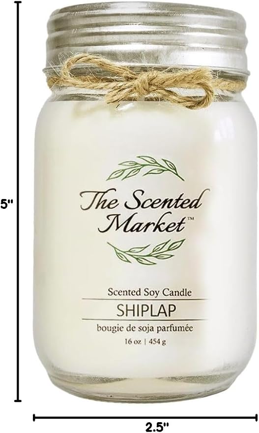 The Scented Market Aromatherapy Soy Wax Candle Shiplap 16 oz Mason Jar, Over 100 Hours of Burn Time, Ideal for Your Home and Gift Giving.